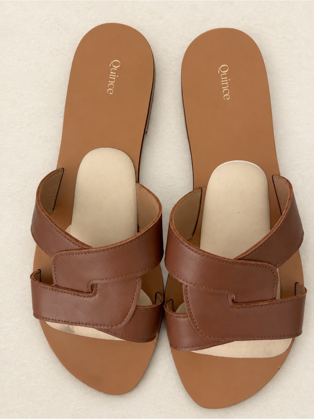 Quince Italian Leather Cutout Slide Sandals Cognac Size 11